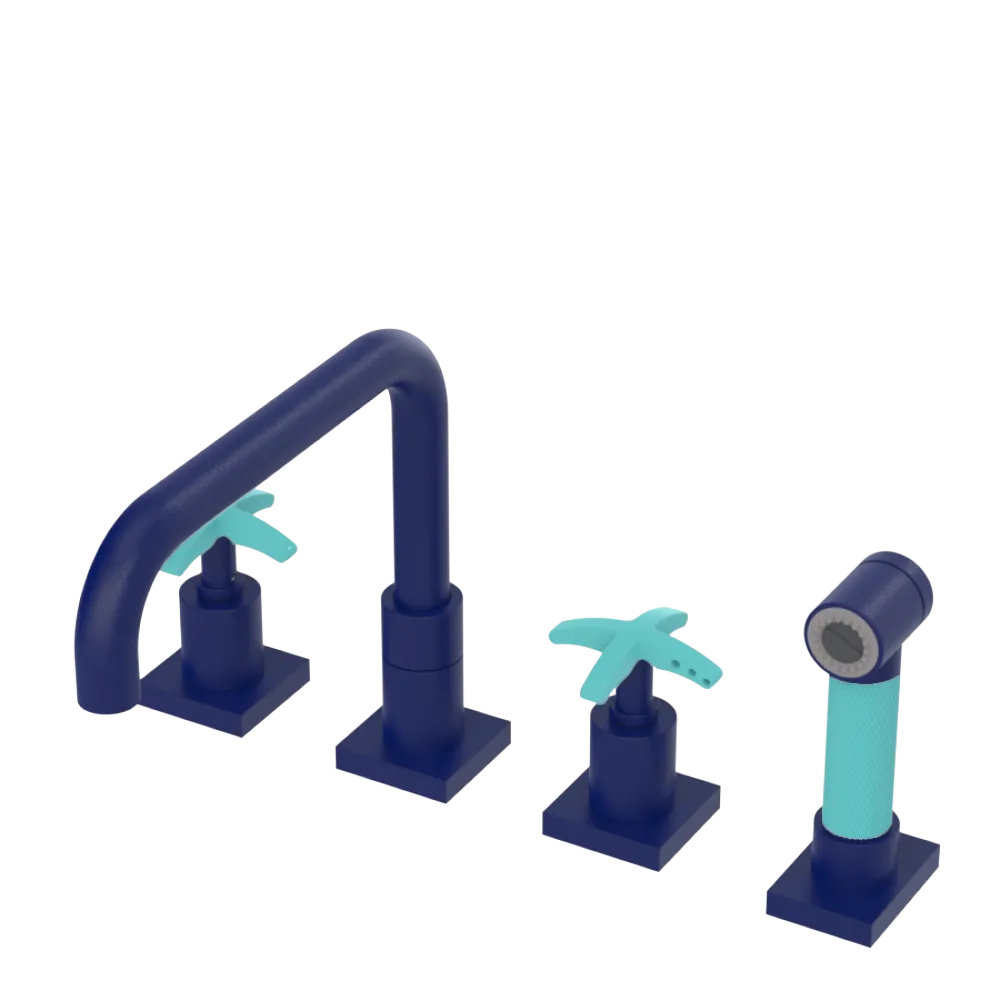 Rubinet Widespread Kitchen Set with Genesis Spout with Hand Spray Midnight Blue