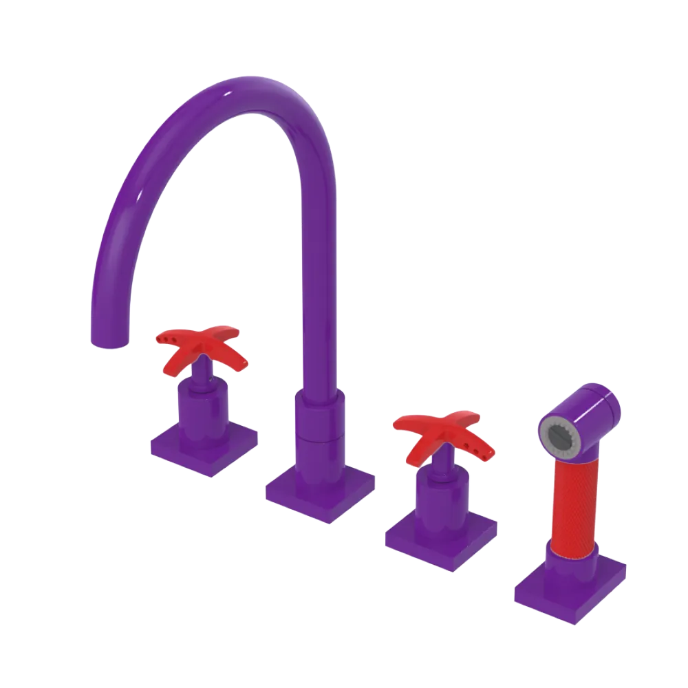 Rubinet Widespread Kitchen Set with Hand Spray Purple Haze
