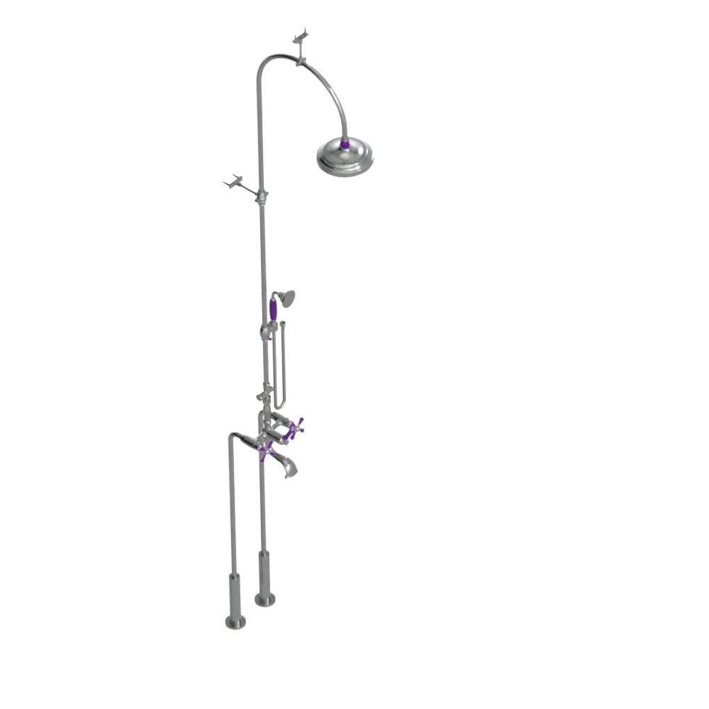 Rubinet Floor Mount Tub & Shower with hand held shower Satin Nickel
