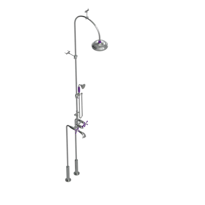Rubinet Floor Mount Tub & Shower with hand held shower Satin Nickel
