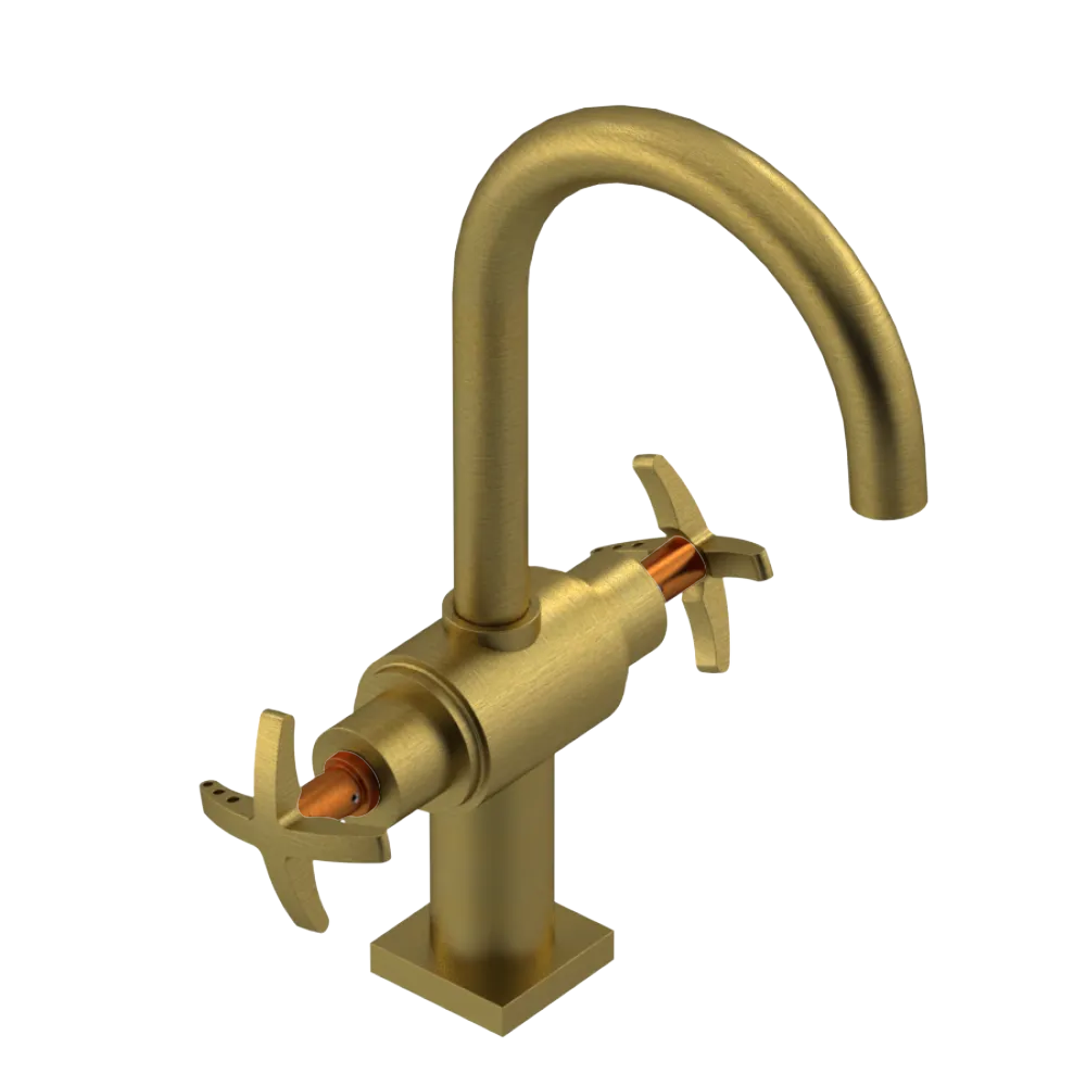 Rubinet Single Hole Dual Handle Lav. Set. (less drain) Antique Brass Matt