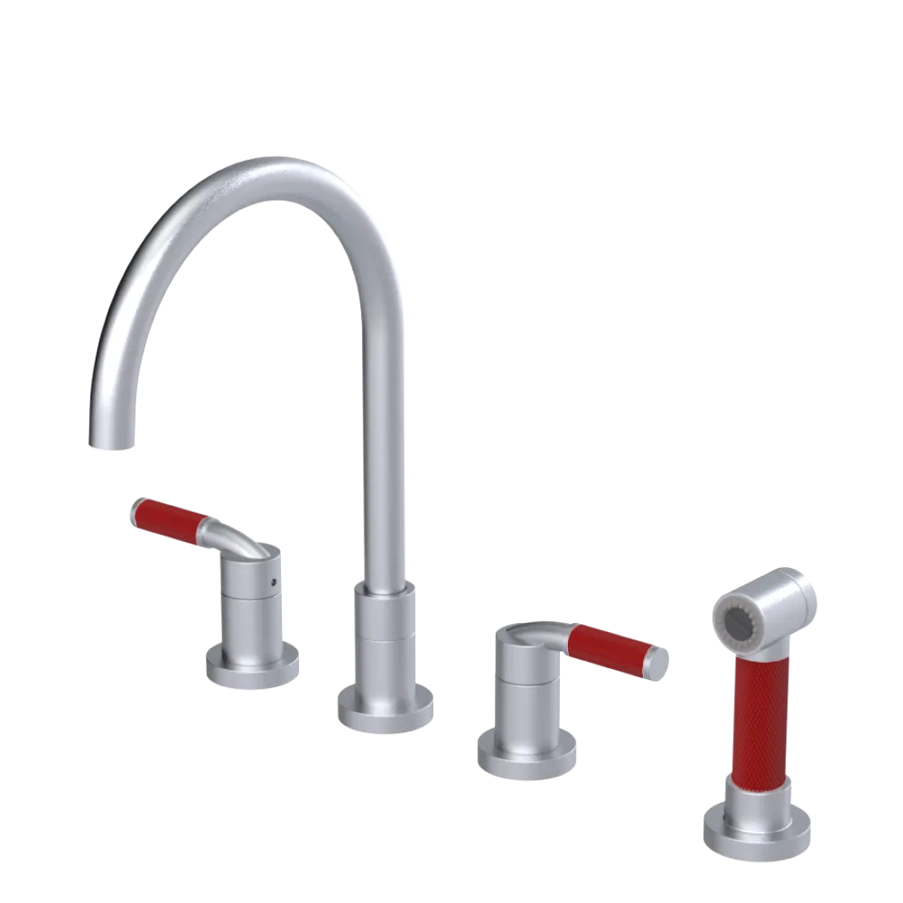 Rubinet Widespread Kitchen Set with Hand Spray Satin Chrome