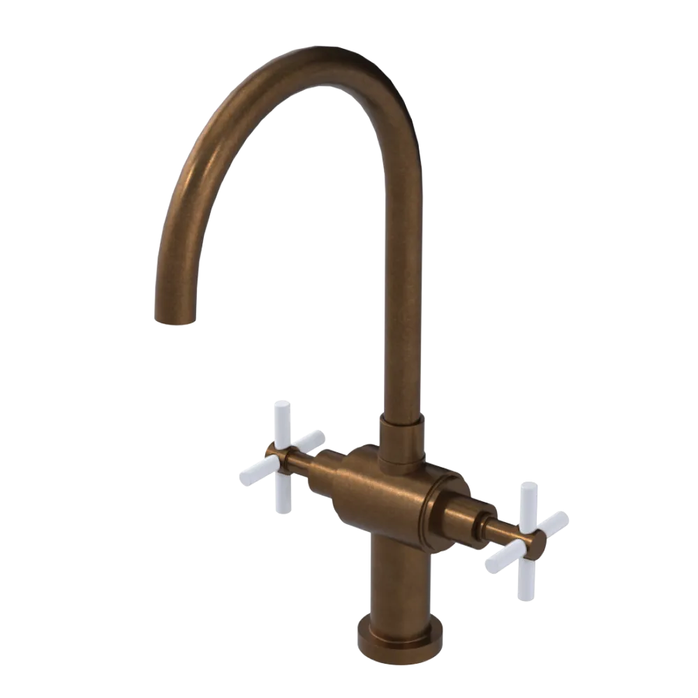 Rubinet Two Handle Single Hole Kitchen Set with LaSalle Spout Tuscan Brass
