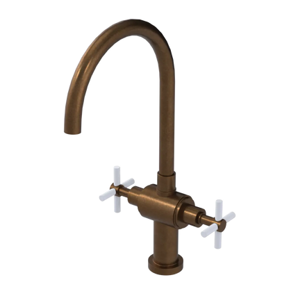 Rubinet Two Handle Single Hole Kitchen Set with LaSalle Spout Tuscan Brass