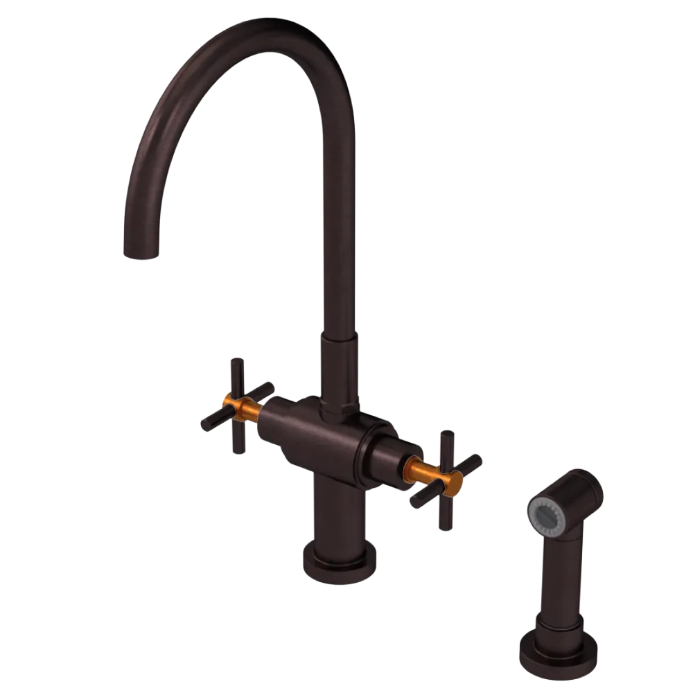 Rubinet Two Handle Single Hole Kitchen Set with LaSalle Spout with Hand Spray Oil Rubbed Bronze