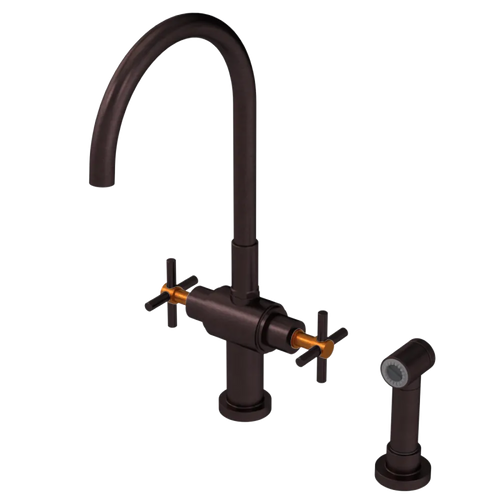 Rubinet Two Handle Single Hole Kitchen Set with LaSalle Spout with Hand Spray Oil Rubbed Bronze