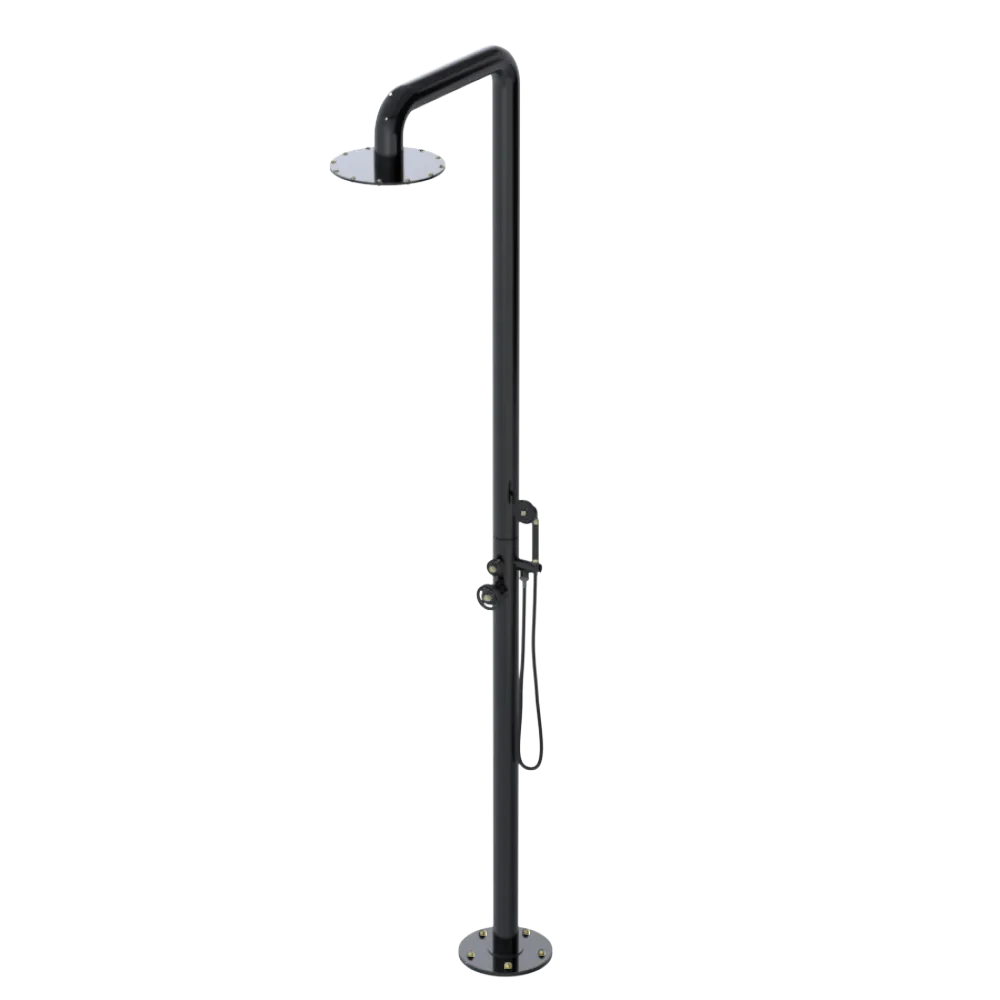 Rubinet Pressure Balance Outdoor Shower with Hand Held Shower & 10" Shower Head - 304 Stainless Steel Black