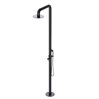 Rubinet Pressure Balance Outdoor Shower with Hand Held Shower & 10" Shower Head - 304 Stainless Steel Black