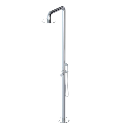Rubinet Pressure Balance Outdoor Shower with Hand Held Shower & 10" Shower Head - 304 Stainless Steel Chrome