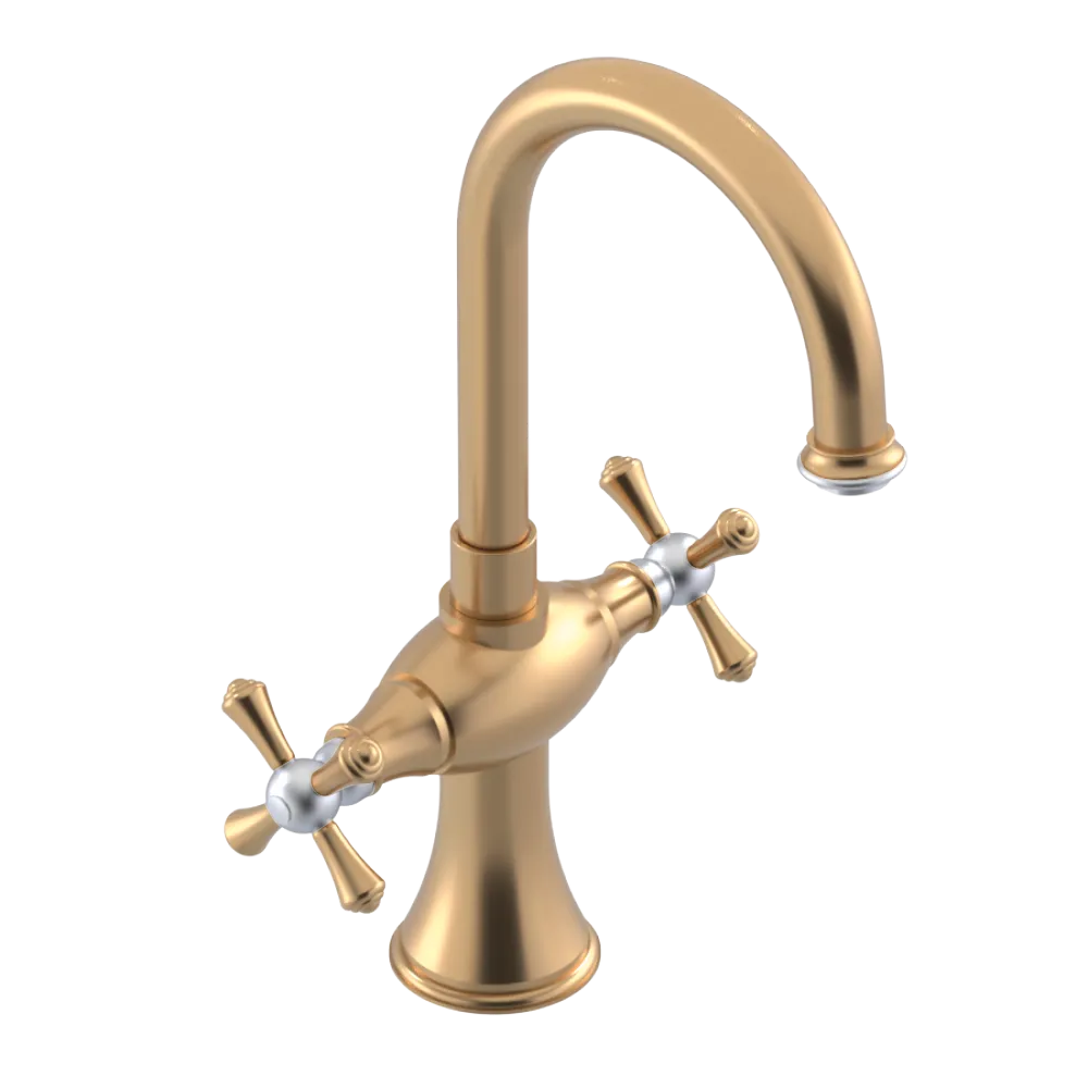 Rubinet Single Hole Dual Handle Lav. Set. (less drain) Satin Gold