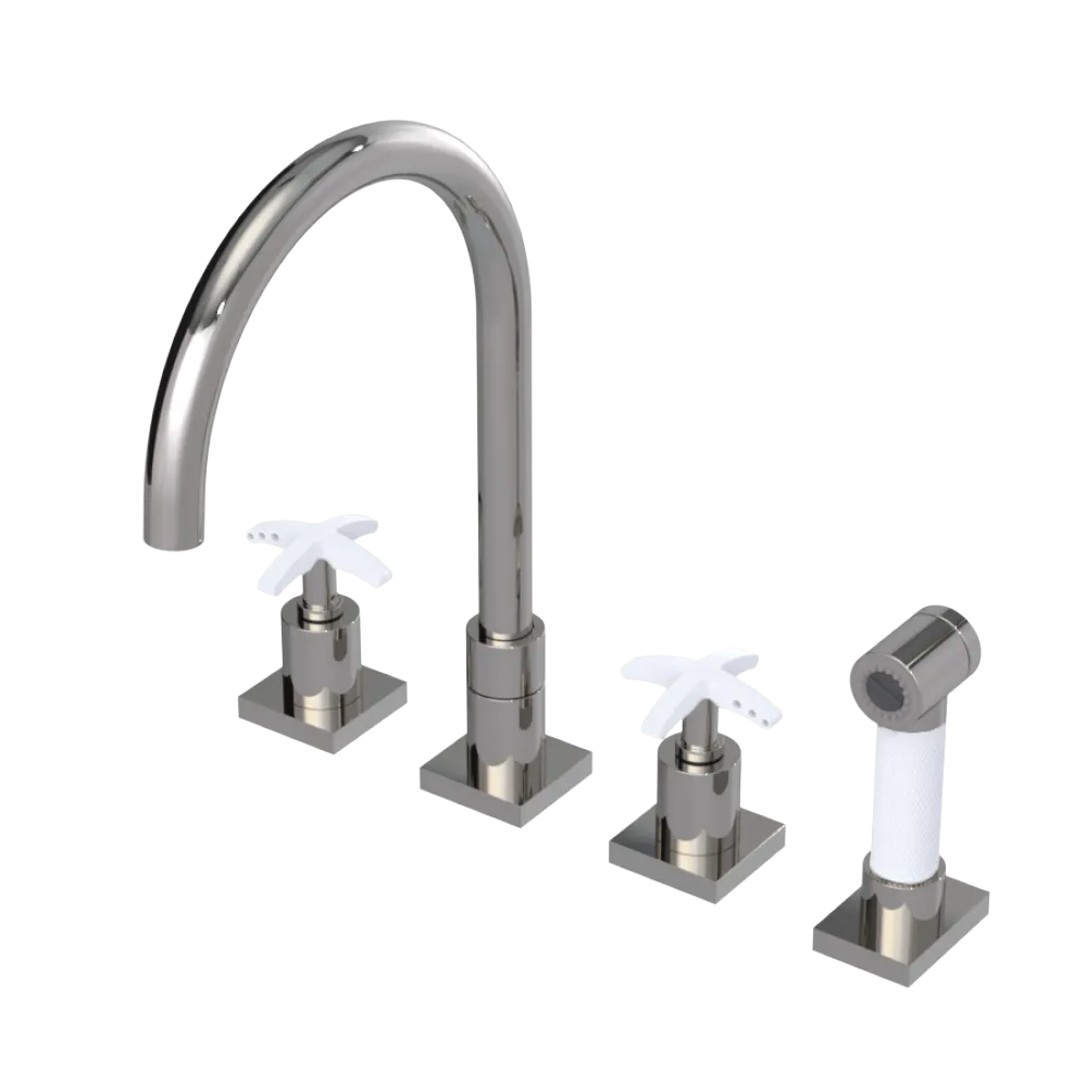 Rubinet Widespread Kitchen Set with Hand Spray Polished Nickel