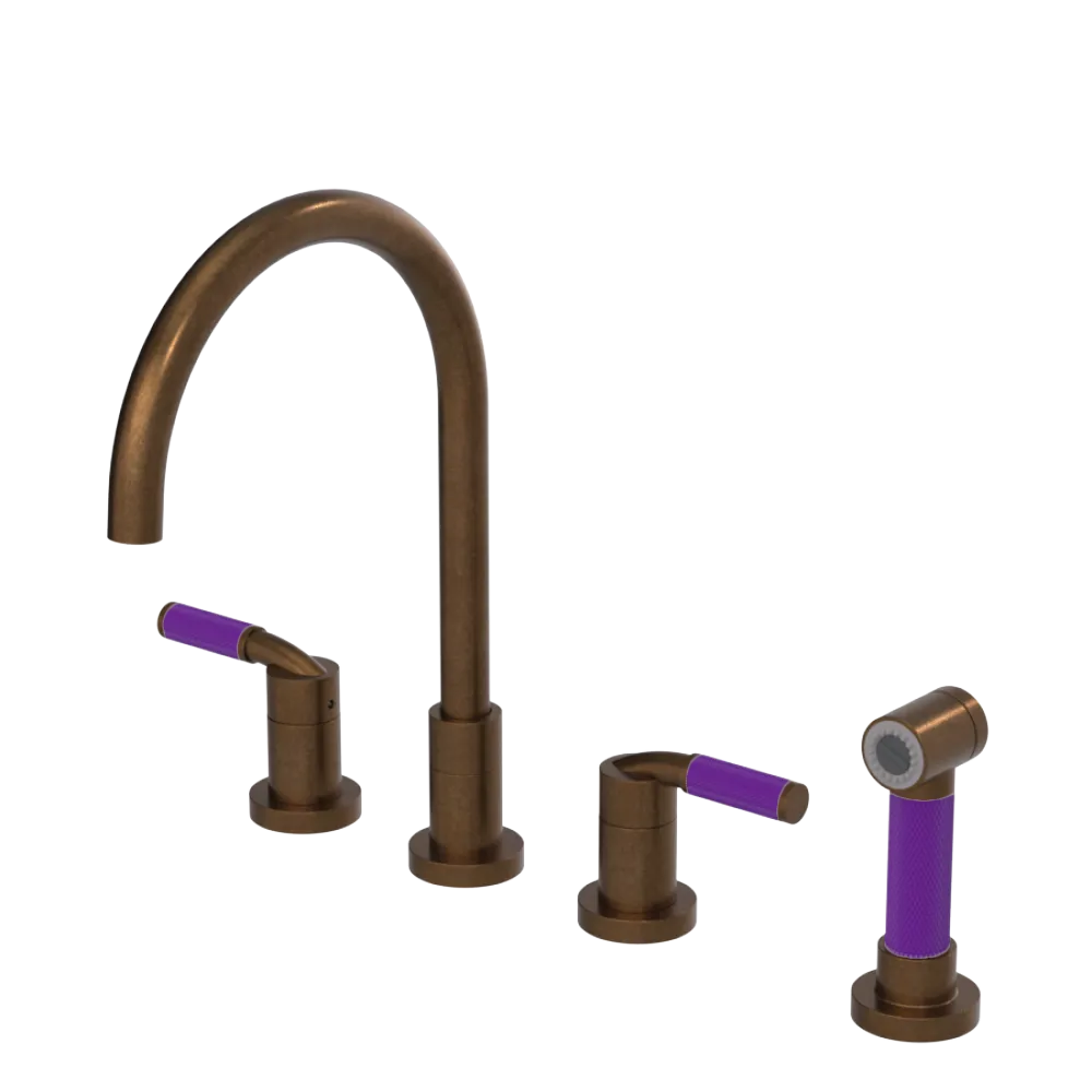 Rubinet Widespread Kitchen Set with Hand Spray Tuscan Brass