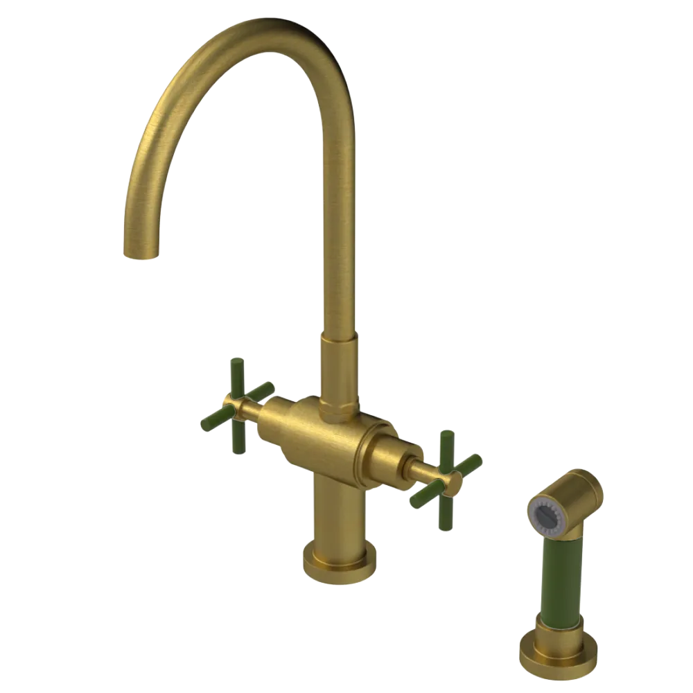 Rubinet Two Handle Single Hole Kitchen Set with LaSalle Spout with Hand Spray Antique Brass Matt