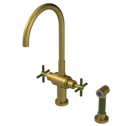 Rubinet Two Handle Single Hole Kitchen Set with LaSalle Spout with Hand Spray Antique Brass Matt