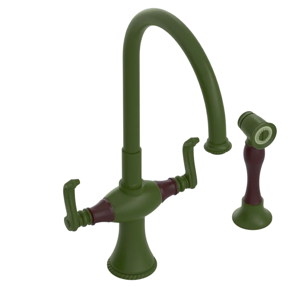 Rubinet Two Handle Single Hole Kitchen Set with Hand Spray Green Envy