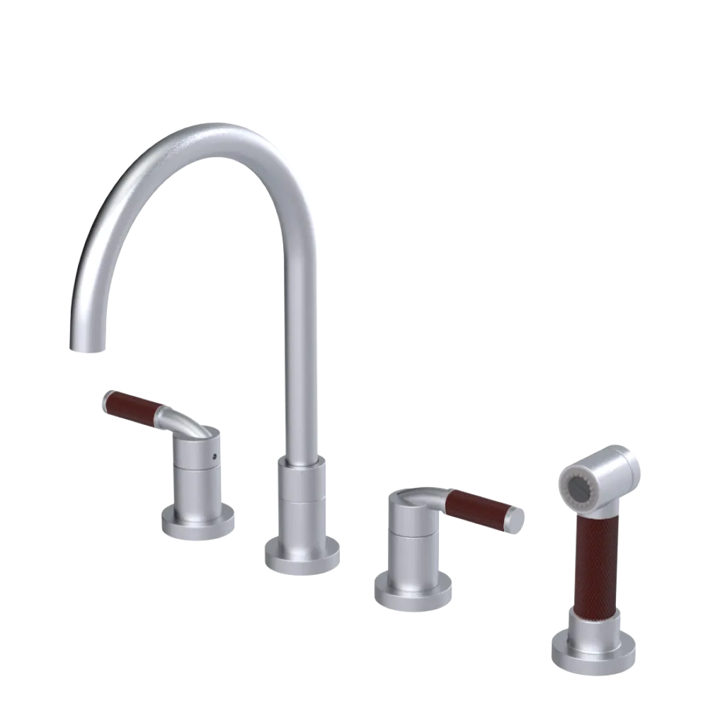 Rubinet Widespread Kitchen Set with Hand Spray Satin Chrome