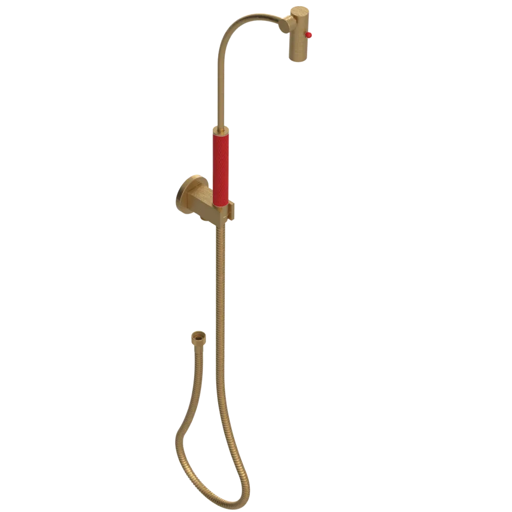 Rubinet Hand Held Shower Bidet with Extended Reach & Dual Function Spray Including Wall Bracket with Supply & Hose (Round) Satin Gold