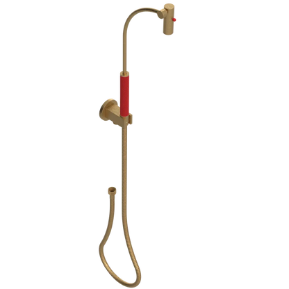 Rubinet Hand Held Shower Bidet with Extended Reach & Dual Function Spray Including Wall Bracket with Supply & Hose (Round) Satin Gold