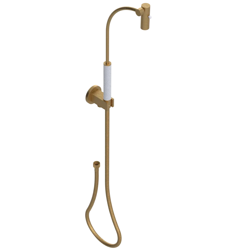 Rubinet Hand Held Shower Bidet with Extended Reach & Dual Function Spray Including Wall Bracket with Supply & Hose (Round) Satin Gold