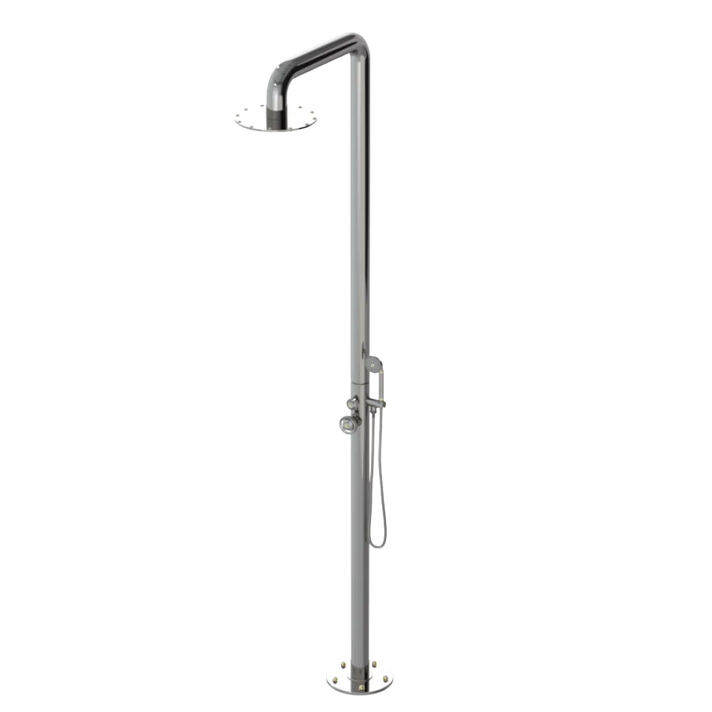 Rubinet Pressure Balance Outdoor Shower with Hand Held Shower & 10" Shower Head - 304 Stainless Steel Polished Nickel