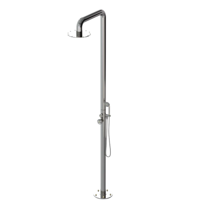 Rubinet Pressure Balance Outdoor Shower with Hand Held Shower & 10" Shower Head - 304 Stainless Steel Polished Nickel