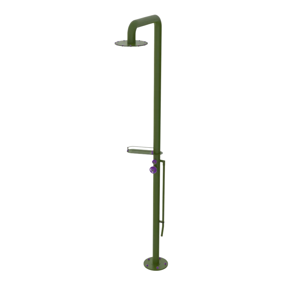 Rubinet Pressure Balance Outdoor Shower with Foot Rinse & 10" Shower Head (with shelf) - 304 Stainless Steel Green Envy
