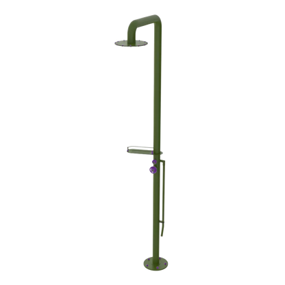Rubinet Pressure Balance Outdoor Shower with Foot Rinse & 10" Shower Head (with shelf) - 304 Stainless Steel Green Envy