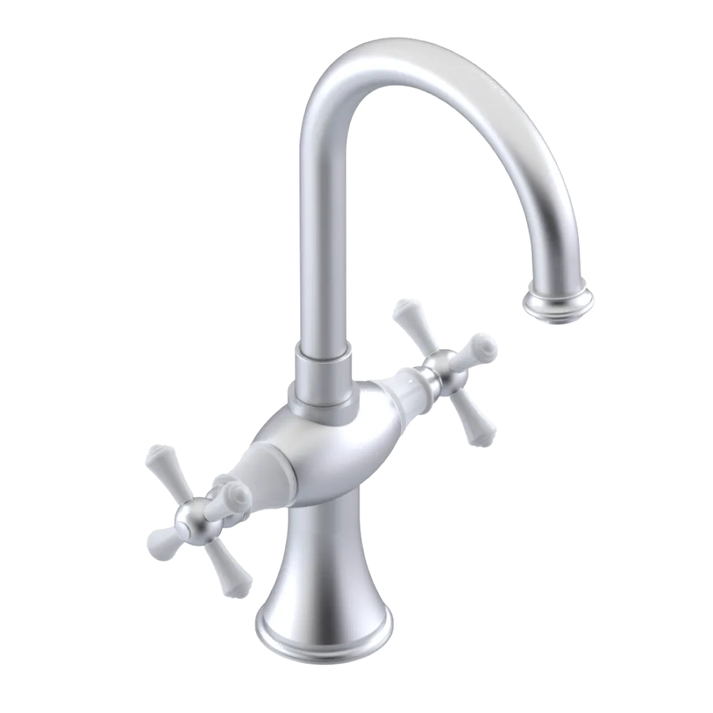 Rubinet Single Hole Dual Handle Lav. Set. (less drain) Satin Chrome