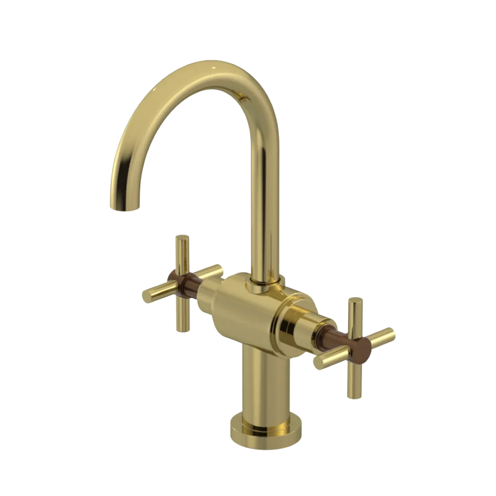 Rubinet Single Hole Dual Handle Lav. Set with LaSalle Spout (less drain) Natural Brass