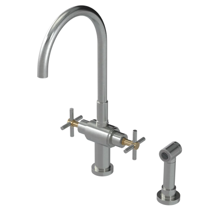 Rubinet Two Handle Single Hole Kitchen Set with LaSalle Spout with Hand Spray Satin Nickel