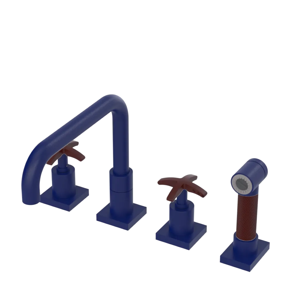 Rubinet Widespread Kitchen Set with Genesis Spout with Hand Spray Midnight Blue