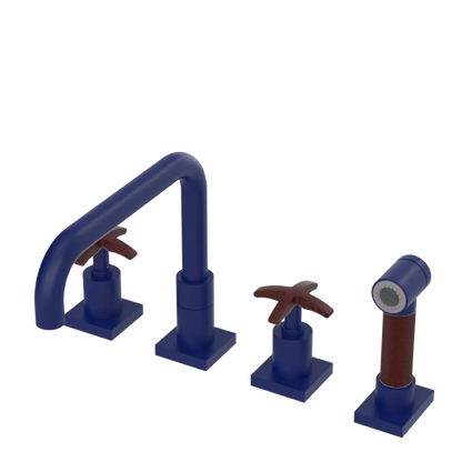 Rubinet Widespread Kitchen Set with Genesis Spout with Hand Spray Midnight Blue