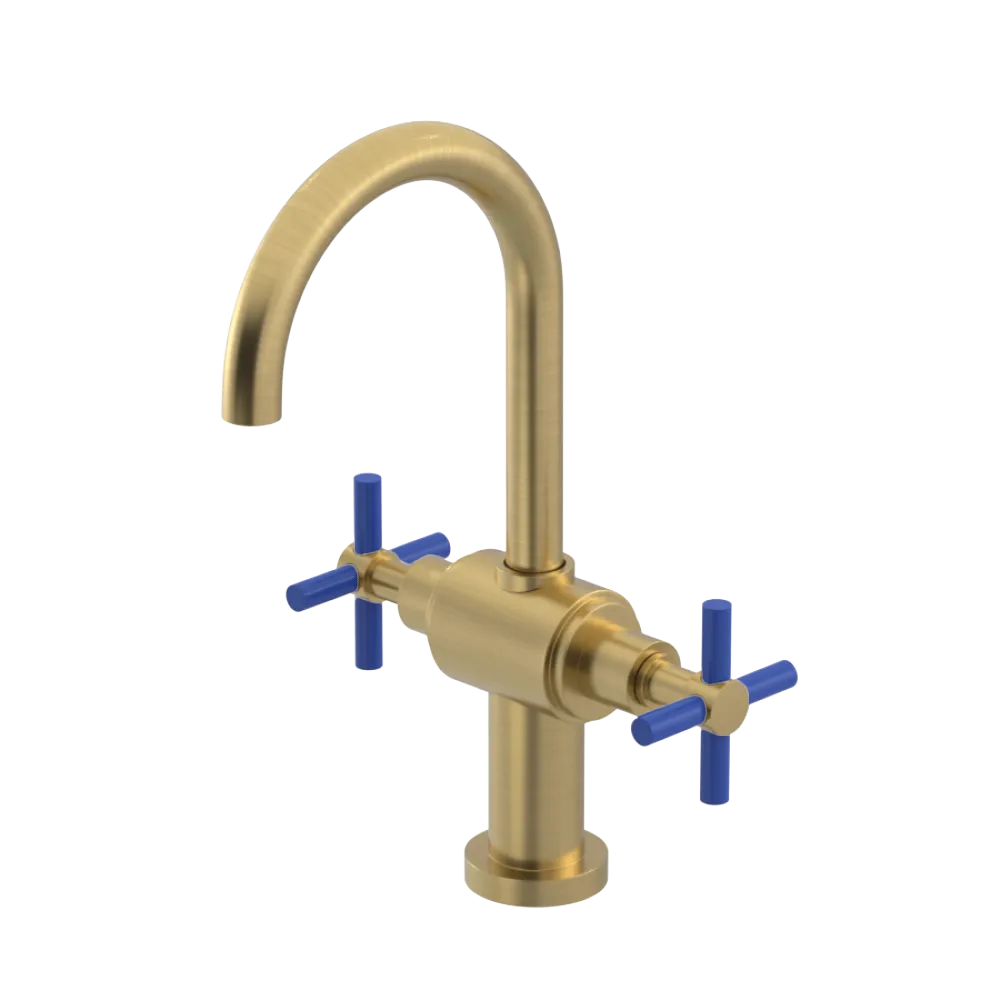 Rubinet Single Hole Dual Handle Lav. Set with LaSalle Spout (less drain) Satin Brass