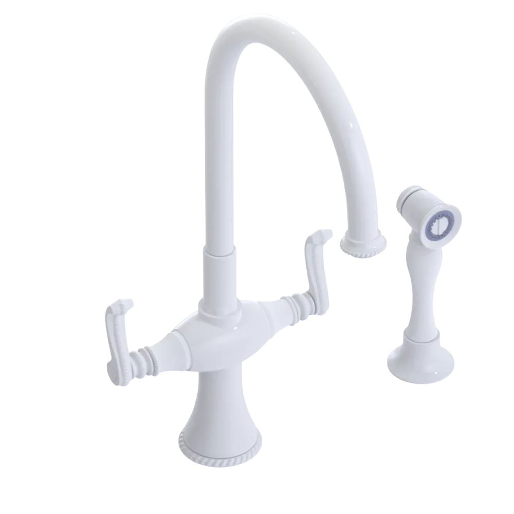 Rubinet Two Handle Single Hole Kitchen Set with Hand Spray White
