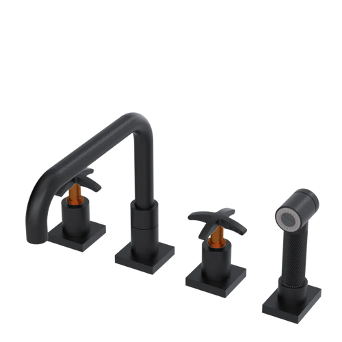 Rubinet Widespread Kitchen Set with Genesis Spout with Hand Spray Matt Black