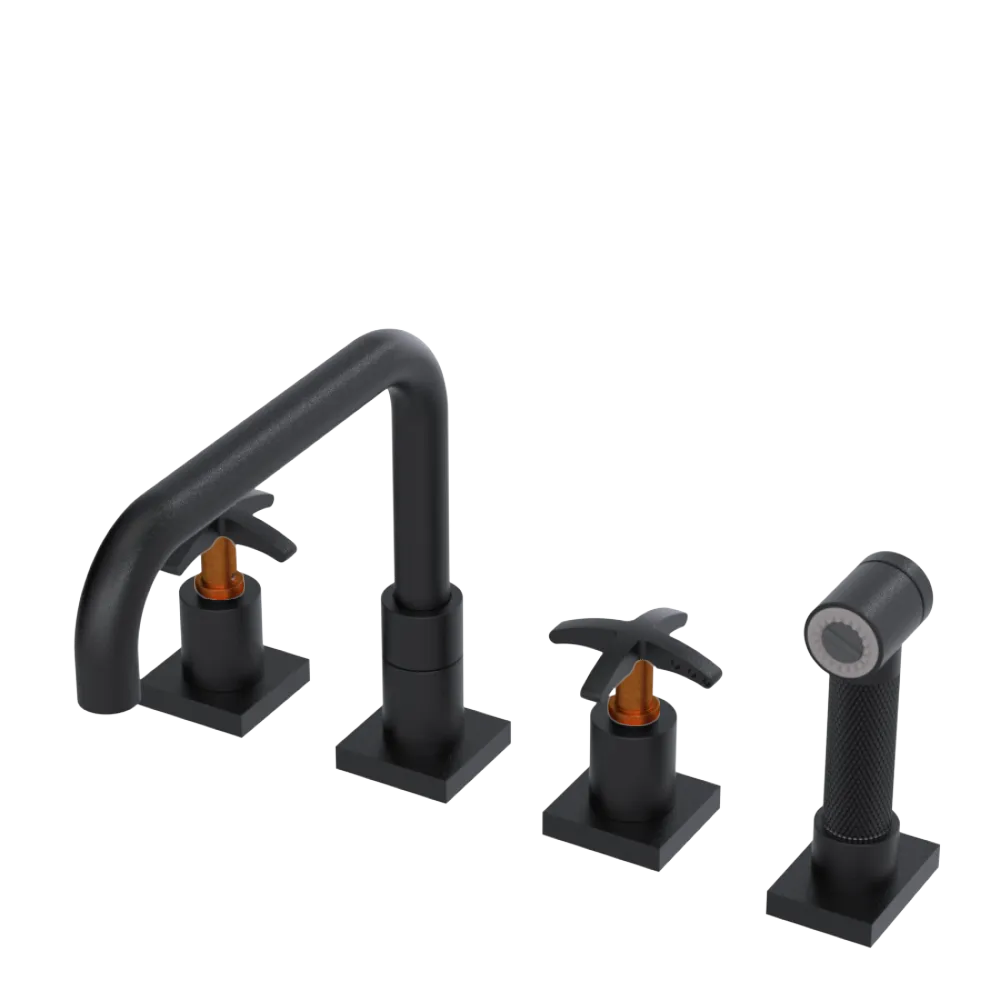 Rubinet Widespread Kitchen Set with Genesis Spout with Hand Spray Matt Black