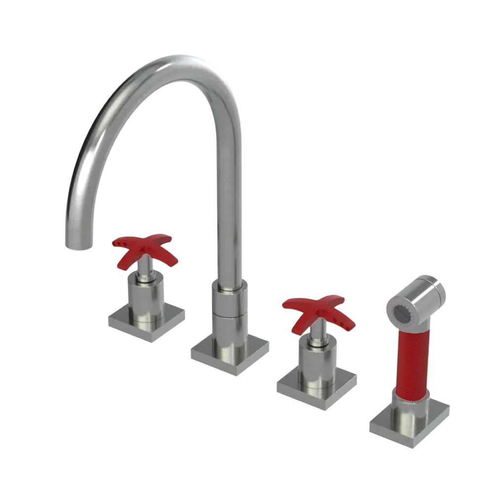 Rubinet Widespread Kitchen Set with Hand Spray Satin Nickel