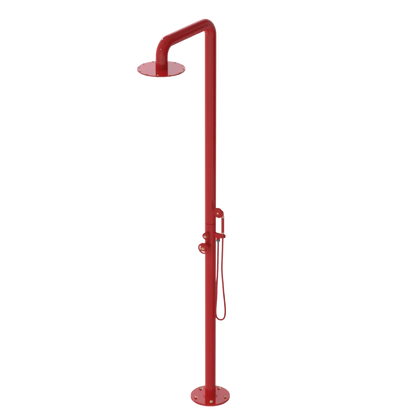 Rubinet Pressure Balance Outdoor Shower with Hand Held Shower & 10" Shower Head - 304 Stainless Steel Red