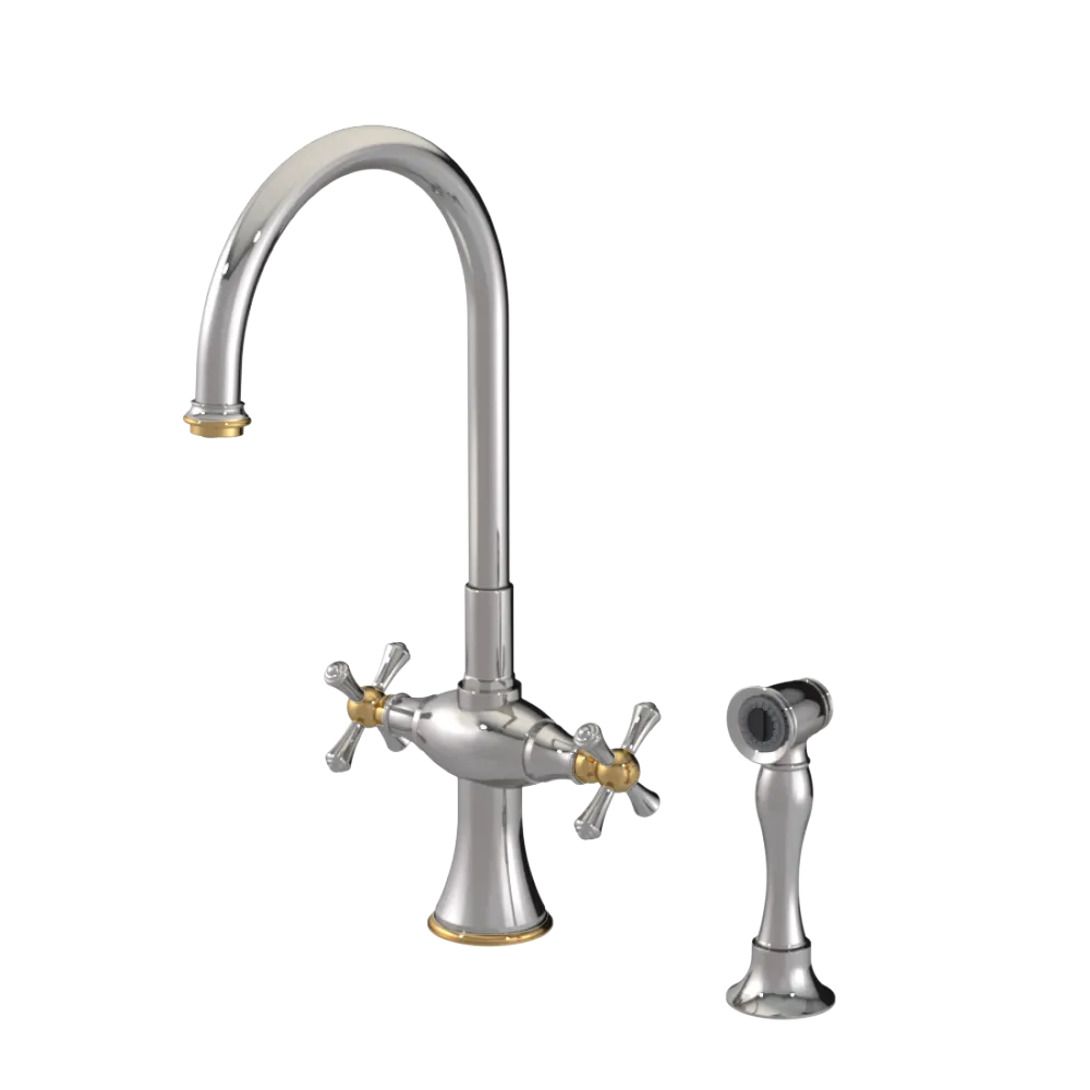 Rubinet Two Handle Single Hole Kitchen Set with Hand Spray Polished Nickel