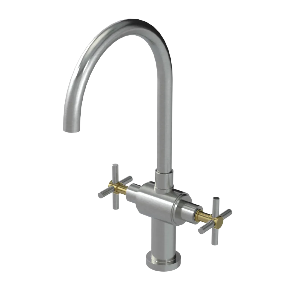 Rubinet Two Handle Single Hole Kitchen Set with LaSalle Spout Satin Nickel