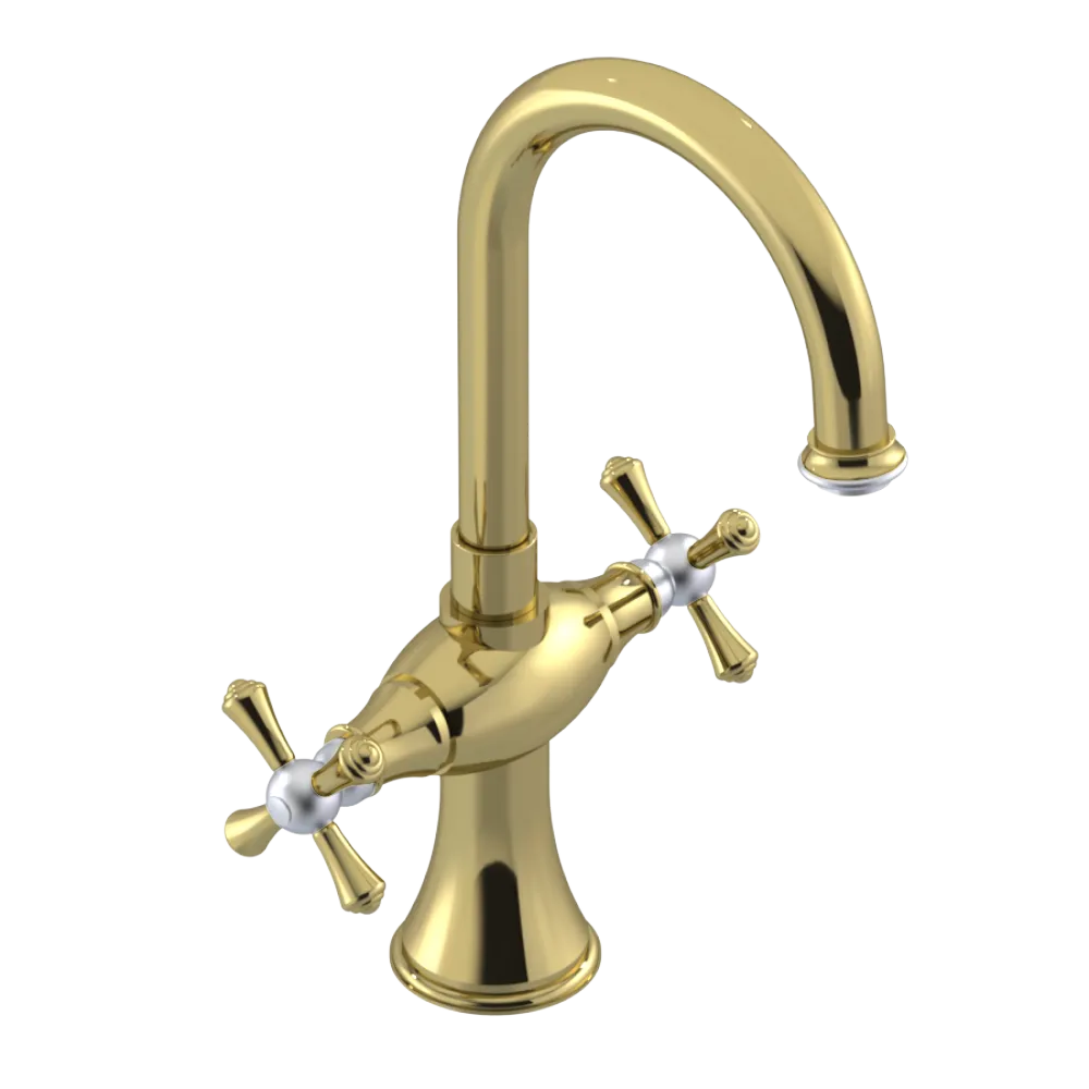Rubinet Single Hole Dual Handle Lav. Set. (less drain) Natural Brass