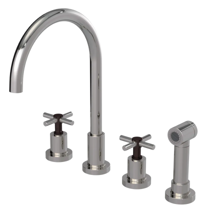 Rubinet Widespread Kitchen Set with LaSalle Spout with Hand Spray Polished Nickel