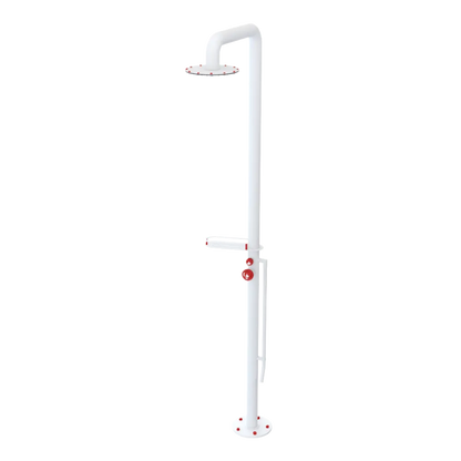 Rubinet Pressure Balance Outdoor Shower with Foot Rinse & 10" Shower Head (with shelf) - 304 Stainless Steel Matt White