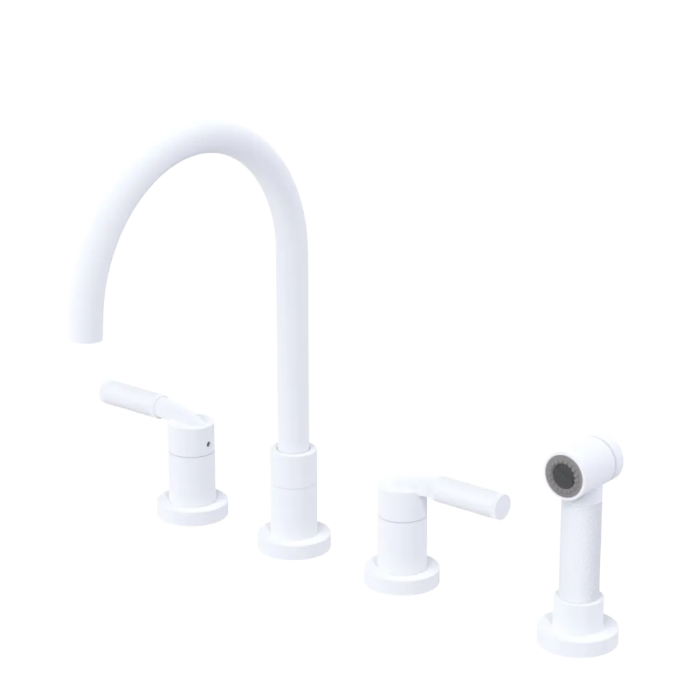 Rubinet Widespread Kitchen Set with Hand Spray Matt White