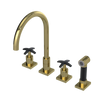 Rubinet Widespread Kitchen Set with Hand Spray Natural Brass