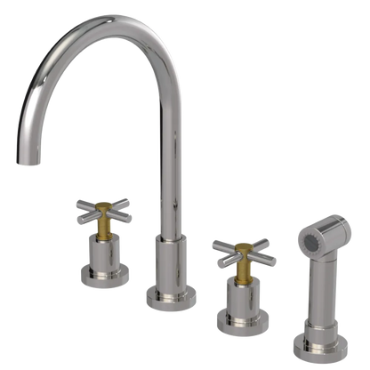 Rubinet Widespread Kitchen Set with LaSalle Spout with Hand Spray Polished Nickel