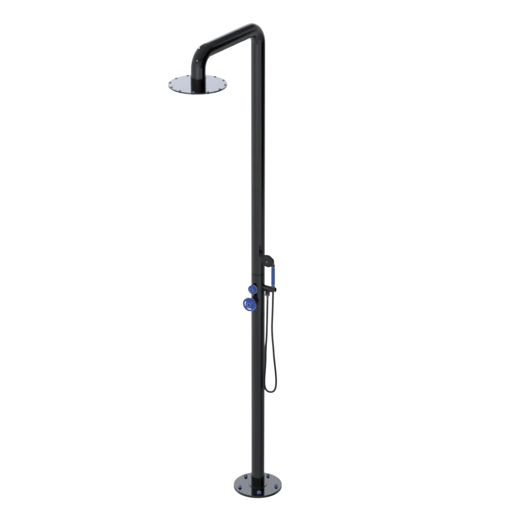 Rubinet Pressure Balance Outdoor Shower with Hand Held Shower & 10" Shower Head - 304 Stainless Steel Black