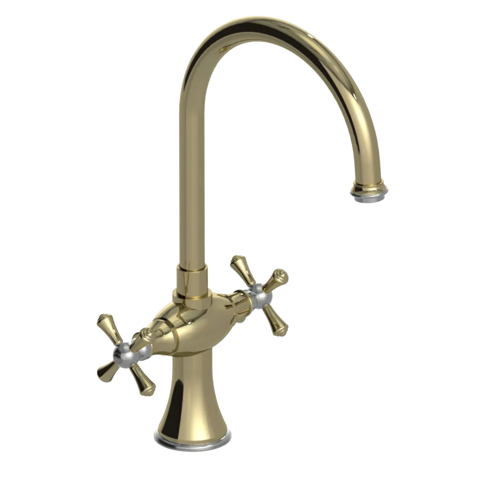 Rubinet Two Handle Single Hole Kitchen Set Natural Brass