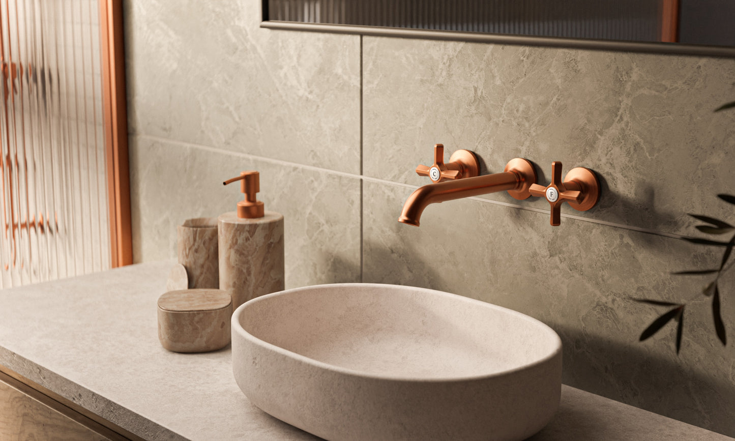 Baril Two handles wall-mounted lavatory faucet, drain not included