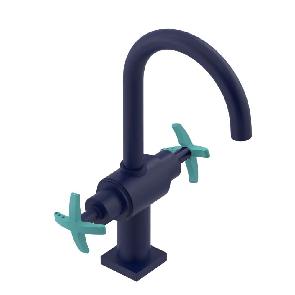 Rubinet Single Hole Dual Handle Lav. Set. (less drain) Midnight Blue